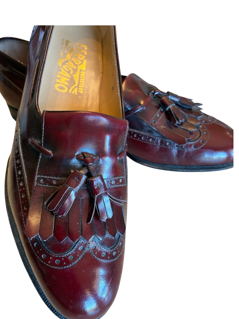 Salvatore Ferragamo Loafers Women 9M, Burgundy Tassel Kiltie euc